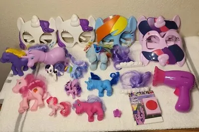Lot My Little Pony Mixed Lot Of Items 10 Ponies 5 Masks Glasses Dryer Etc • $25