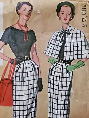 S8110 Sewing Pattern VTG 1950s Designer's Dress Cape B30  Simplicity 8110 • $13.95