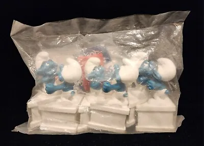 Vintage Sign Bearer Smurf A Gram Happy Smurfday PVC Figure Sealed Bag Of (6) • $149.95