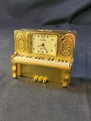 Vintage Timex Collectible Mini Clock Ornate Design Piano Gold 2  Not Tested • $14