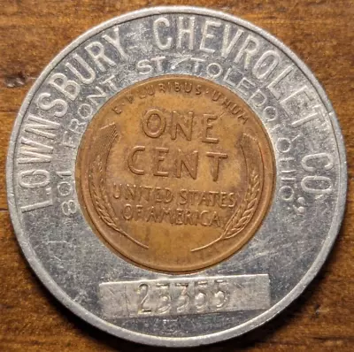 Toledo Ohio OH Lownsbury Chevrolet Co. Chevy Good Luck Encased Cent Token • £18.99