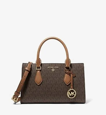 Michael Kors Valerie Small Logo MK Brown Acorn Center Zip Satchel Crossbody Bag • $139.28