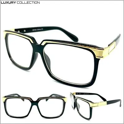 Mens Classy Elegant Retro Hip Hop Clear Lens EYE GLASSES Square Black Gold Frame • $14.99