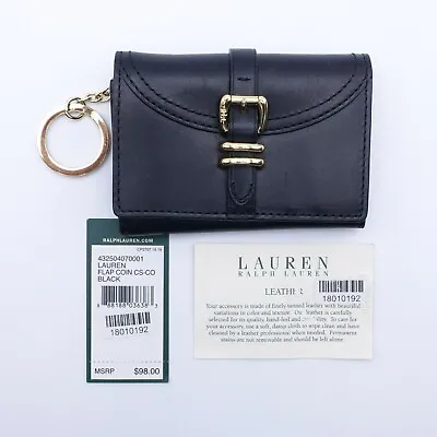 Lauren Ralph Lauren Women's Flap Coin Case Wallet 432504070001 Black Leather $98 • $14.97