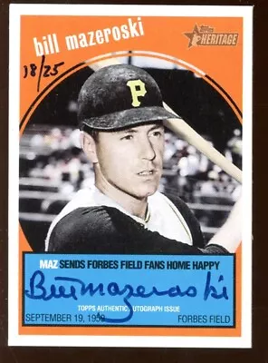 2008 Topps Heritage Certified Autograph Baseball Card Bill Mazeroski #18/25 NRMT • $31