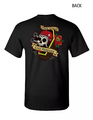 Motorcycle Biker Skull Helmet And Pistons Black T-shirt Classic Tattoo • $17.99