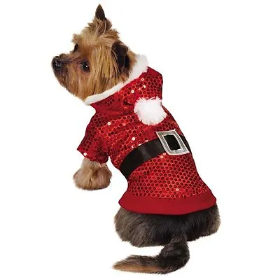 Santa Claus Sequin Dog Hoodie Plush White Trim Sequins Holiday Christmas Red • $23.99