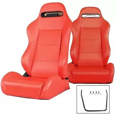 2 X Red PVC Leather Racing Seats FOR 1964-2018 ALL Ford Mustang • $286.43