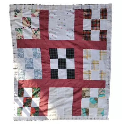 Quilt 9 Patch Homemade 37.5 In X 44.5 In Light Weight VW Bus Plaid Floral • $24