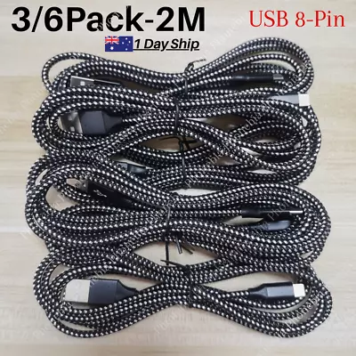 3/6Pack 2M USB Fast Charger Cable Lot Heavy Duty For IPhone 13 11 8 6 5 Charging • $16.49
