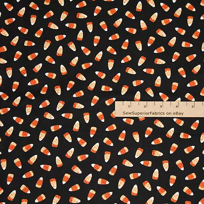 Spooky Night Black Damask Candy Corn Halloween Cotton Fabric   28  X 42    #5721 • $6.29