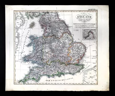 1845 Stieler Map England Wales London Liverpool Canterbury Cardiff Manchester UK • $39.99