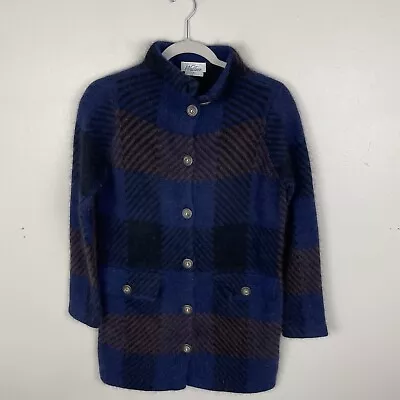 Madewell Wallace Rabbit Hair Angora Sweater Shacket Button Up Size XS Blue Brown • $54.18