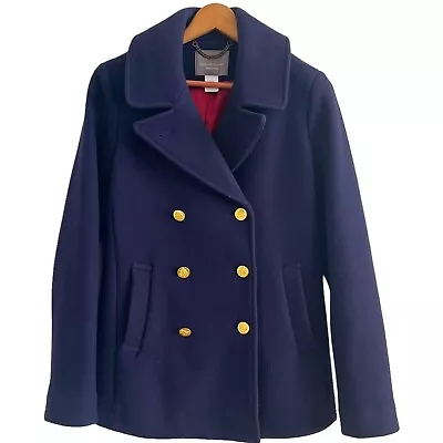 J Crew Tall Stadium Cloth Nello Gori Majesty Peacoat Navy Blue Wool Coat 4T • $169.99