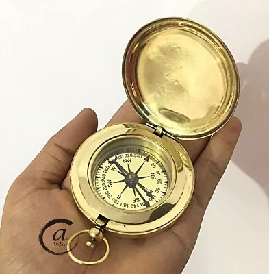 Solid Brass Push Knob Button Compass Old London Ship/Boat Compass Pocket Vintage • $17.99