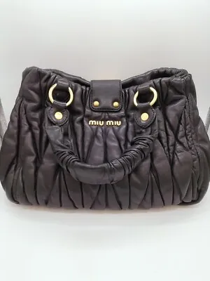 Miu Miu Matelasse Leather 2way Tote Bag/handbag Vintage Gold Logo Purse F/S • $283.12
