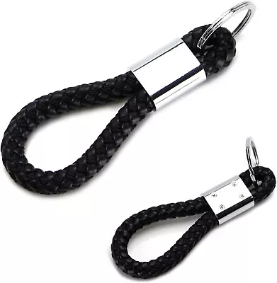 (1) Black Braided Leather Strap Keychain Ring For Car Key Key Fob • $7.99