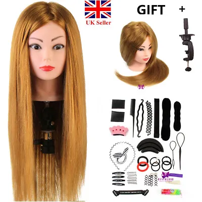 24 Inch 100% Real Hair Training Head Hairdressing Styling Mannequin Doll&Clamp • £21.99