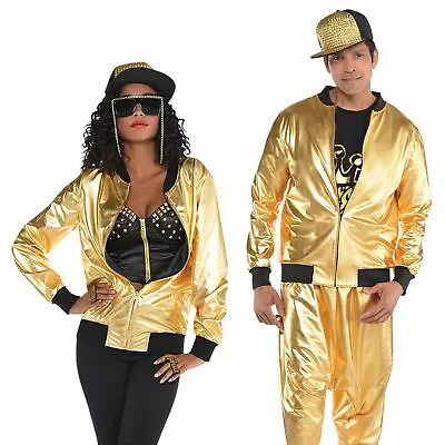 Gold Hip Hop Sparkly Jacket Adult Men Ladies 80s Rapper 1980s Fancy Dress Outfit • £17.15