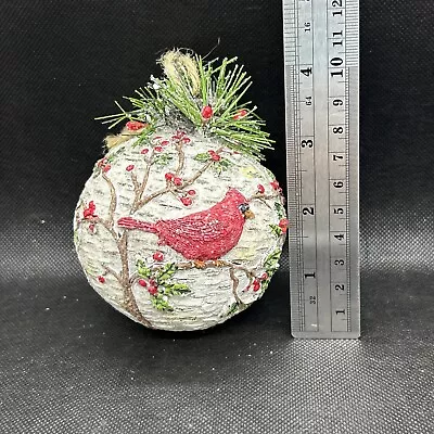 NEW Raz Imports 4” Cardinal On Birch Ball Ornament NEW With Tag • $10.99