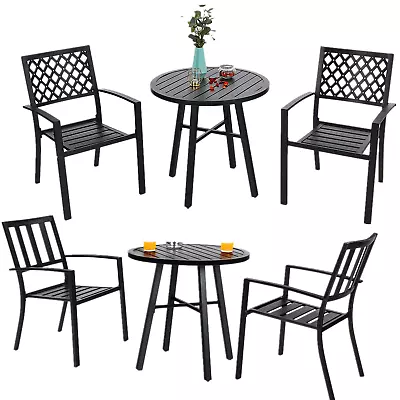 PHI VILLA 3Piece Outdoor Bistro Set Patio Chair Stackable Metal End Coffee Table • $215.99