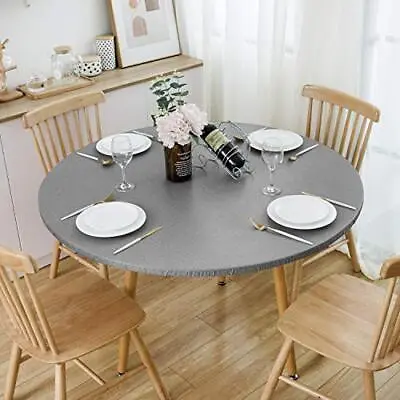 $16.36 • Buy Round Vinyl Elastic Edged Flannel Backed Tablecloth Fitted Table Cover PVC Pr...