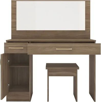 Nevada Vanity Dressing Table Set Rustic Oak Effect Stool And Mirror • £144.48
