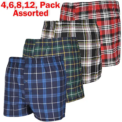 12 Pack Mens Check Woven Boxer Shorts Rich Cotton Button Fly Underwear S - 2XL • £9.99
