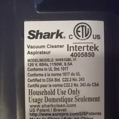 Sh65) Shark Navigator Vacuum Parts Nv651qbl 31 • $18.99