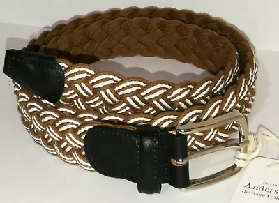 £59.99 • Buy ANDERSONS BELT BROWN WHITE BRAIDED FABRIC ITALIAN LEATHER 100cm 38  BNWT