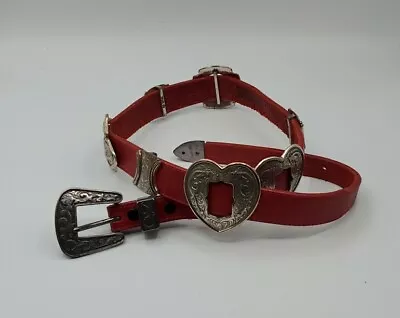 Vintage JUSTIN Women's Red Top Grain Leather Silver Concho Belt 1994 Sz 30 • $89.96