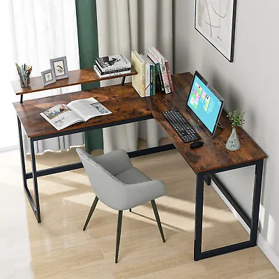 L-shaped Computer Desk Corner PC Table Study Workstation Home Office Industrial • £68.99