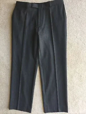 HUGO BOSS James Brown Dark Gray Striped Stretch Wool Blend Trousers Pants 35 R • $27