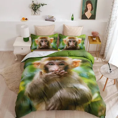 3D Animal Monkey Green Kiss Hand Quilt Cover Set Duvet Cover Bedding Pillowcases • $67.49