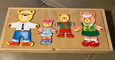 Melissa & Doug Vintage 63 Piece Set Wood Bear Family Puzzles With Storage Box • $7.99