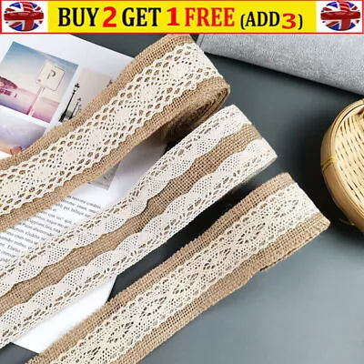 Burlap Ribbon Jute Hessian Linen White Lace For Wedding Party Home Crafts Decor • £5.49