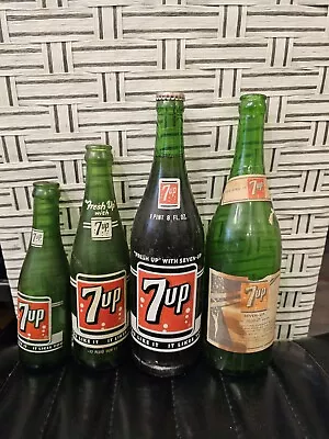 Vintage 7 UP Green Glass Bottles Set Of 4 /One Very Rare 1948s San Francisco  • $85