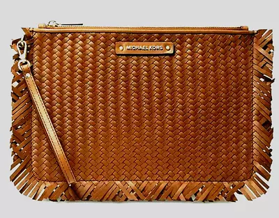 Nwt Michael Kors  Large Leather Fringe Pouch Wristlet    11   Wide X 8   Tall • $55.99