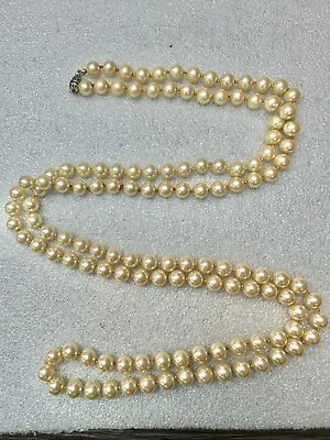 Vintage 38” Sterling Silver Clasp 8mm Glass Pearl Necklace  • $15.36