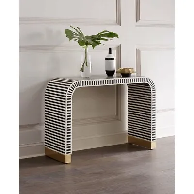 Handmade Bone Inlay Wooden Waterfall Console Table-Stripped Console Table-Modern • $1099.99