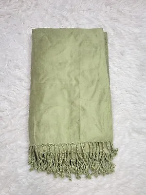 Surya Tia Fringed Throw Blanket Tassels Bamboo 51 ×79  Green Soft Plush NWOT • $90