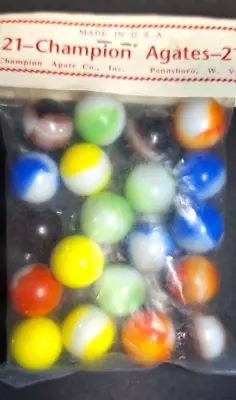 Original Champion Marbles Bag 21 Unopened Agates Pennsboro W. VA. Vintage USA • $34.95