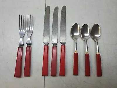 Bakelite Red Handled Flatware Vintage Forks Knifes Spoons Misc Pieces • $23.43