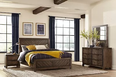 NEW Espresso Brown Queen King 4PC Modern Rustic Farmhouse Bedroom Set B/D/M/N • $1179.99