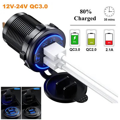 12V-24V QC3.0 USB Fast Charger Socket Car Motorcycle Boat Power Outlet Adapter • $17.99