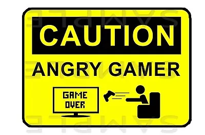 Caution ANGRY Gamer Sticker Wall Window Door Laptop PS4 XBOX Vinyl Decal Sticker • £3.49