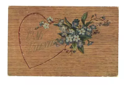 Vintage Valentine Postcard   HEART  BLUE FLOWERS    POSTED 1907 UNDIVIDED BACK • $3