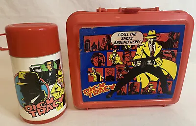 Vintage 1980’s 90s Dick Tracy Plastic Lunchbox W/Thermos Lid Complete Red Handle • $24.95