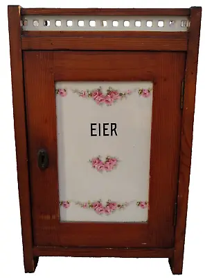 ANTIQUE WOOD EGG EIER CABINET Porcelain ROSES Pantry Kitchen Farm GERMAN • $324.95