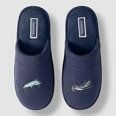 $30 Club Room Men's Blue Fish Waffle-Knit Embroidered Slipper Shoes Size 8-9/M • $9.98